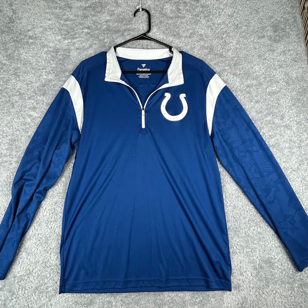 Fanatics Indianapolis Colts Mens Large L Blue 1/4 Zip Pullover Shirt‎ NFL